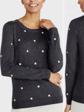 J.Crew Mercantile Gray Polka Dot Sweater Medium Lightweight Crewneck Knit